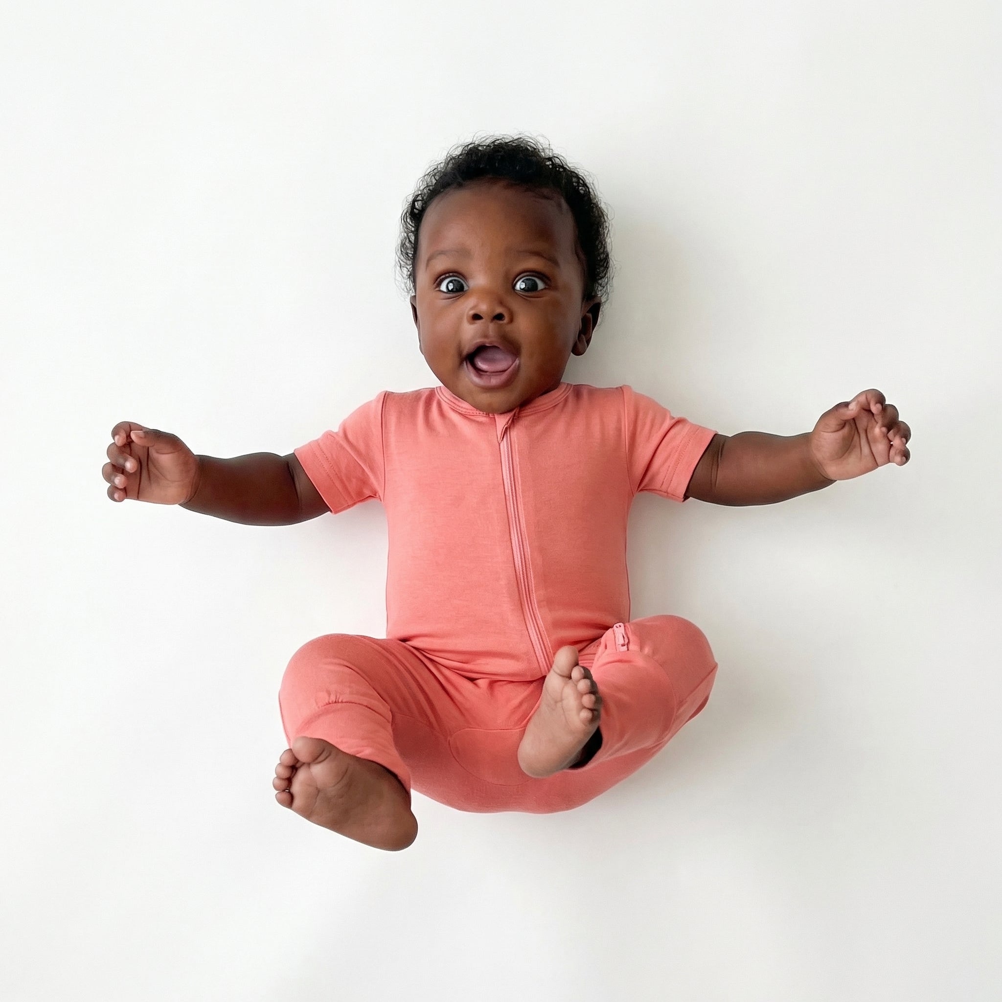 Short Sleeves Zip Romper in Coral Pink