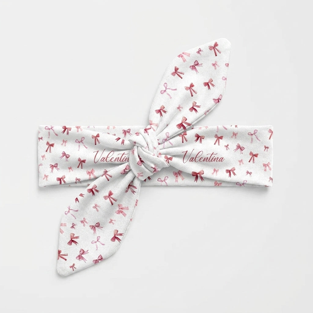 Personalized Knotted Headband in White Coquette Bow