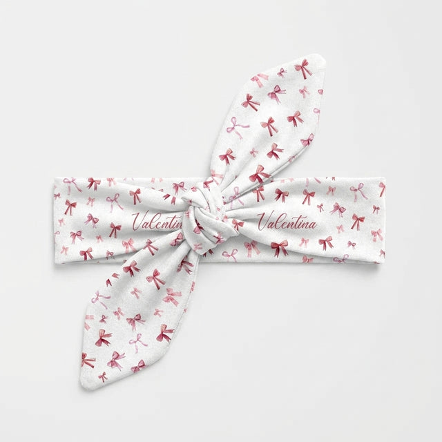 Personalized Knotted Headband in White Coquette Bow