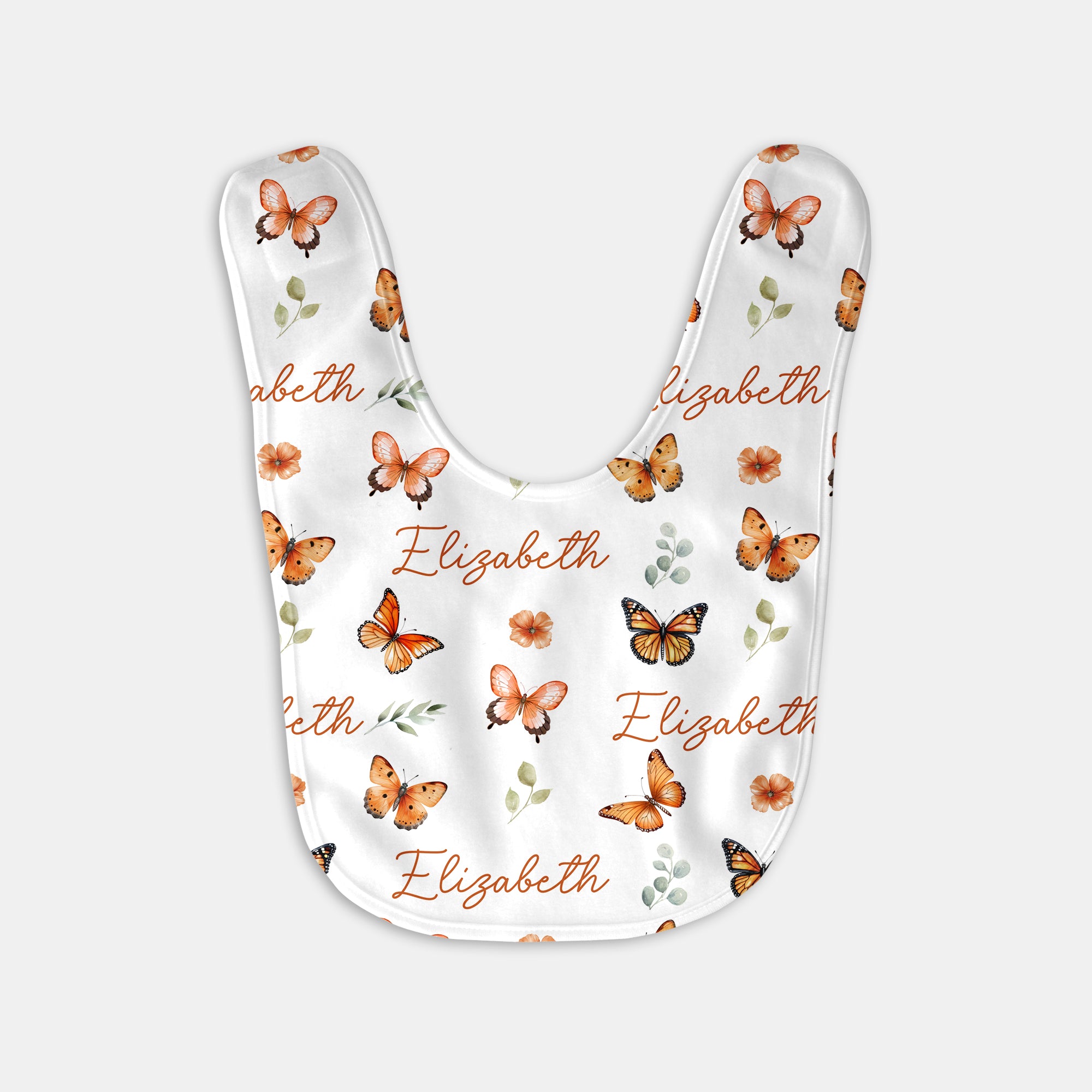 Personalized Bib and Burp Cloth Set in Orange Butterfly