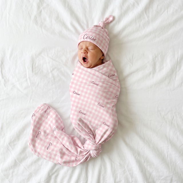 Personalized Swaddle in Cherry Blossom Gingham