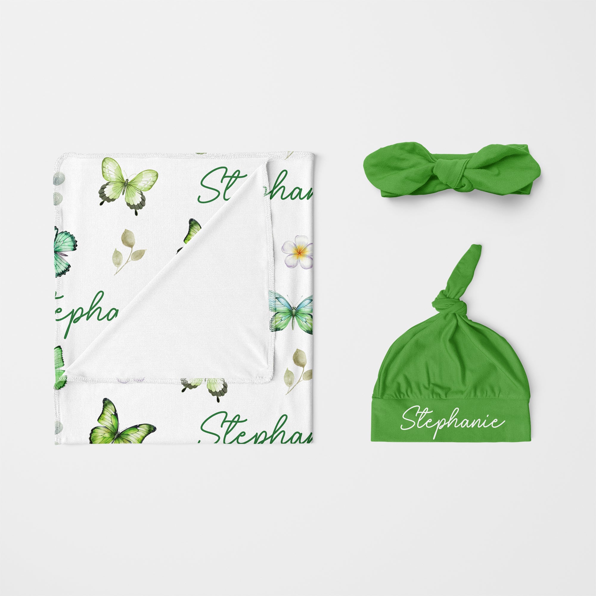 Personalized Swaddle in Green Butterfly