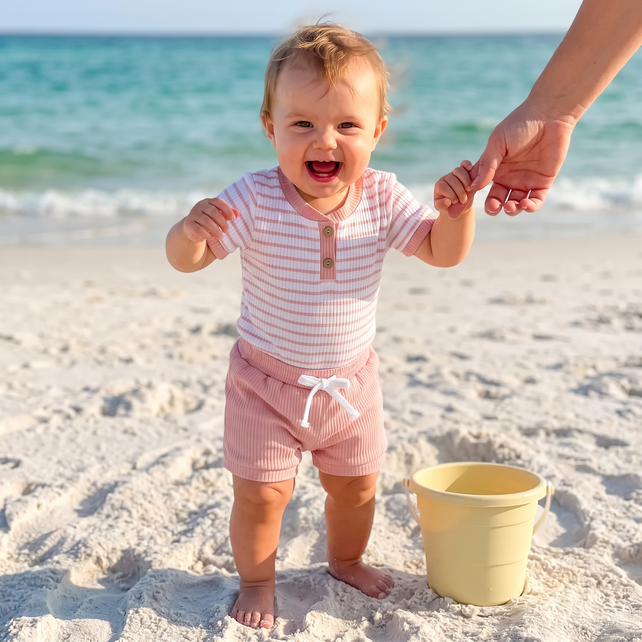 Striped Bodysuit & Shorts Set in Pink