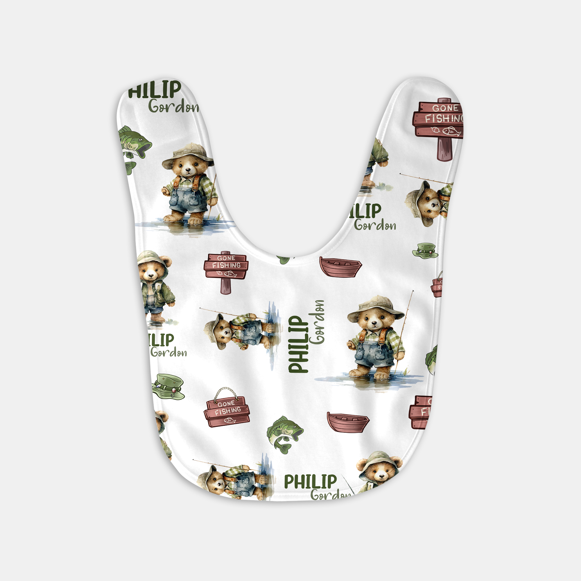 Personalized Bib and Burp Cloth Set in Bear Fishing