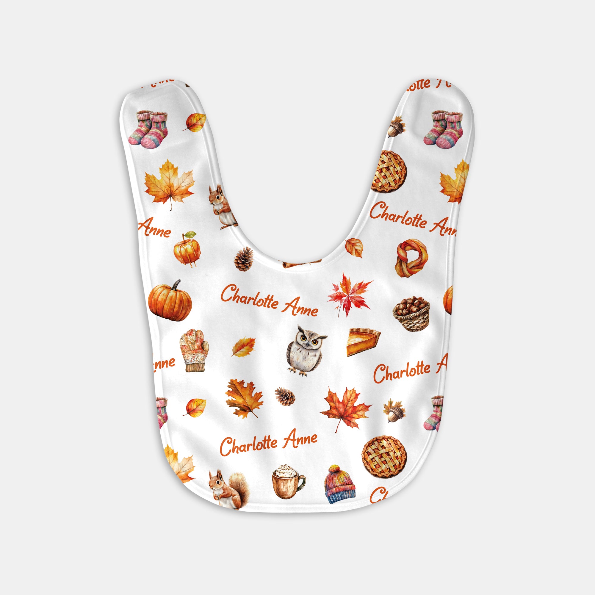 Personalized Bib and Burp Cloth Set in Fall Cottage