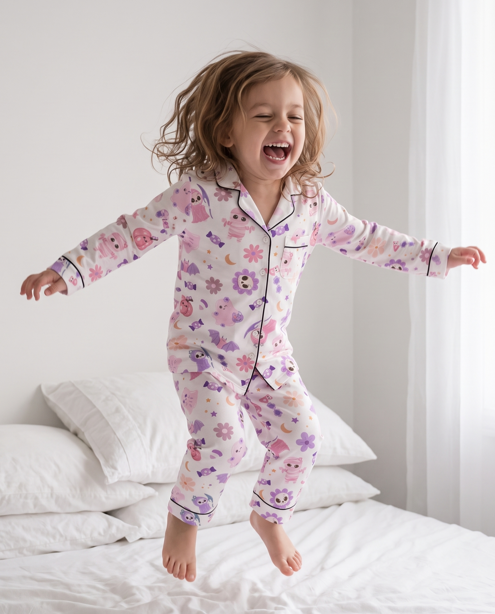 Long-sleeved Kid's Pajama Set in Blush Boo