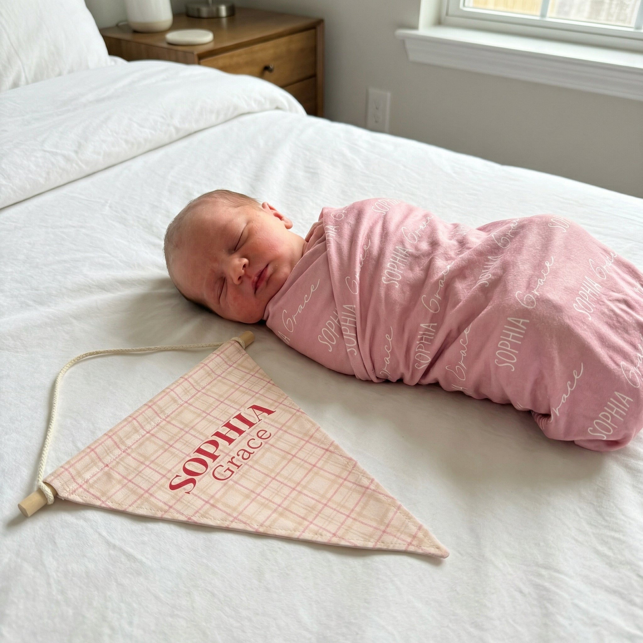 Name Triangle Pennant in Rose Plaid
