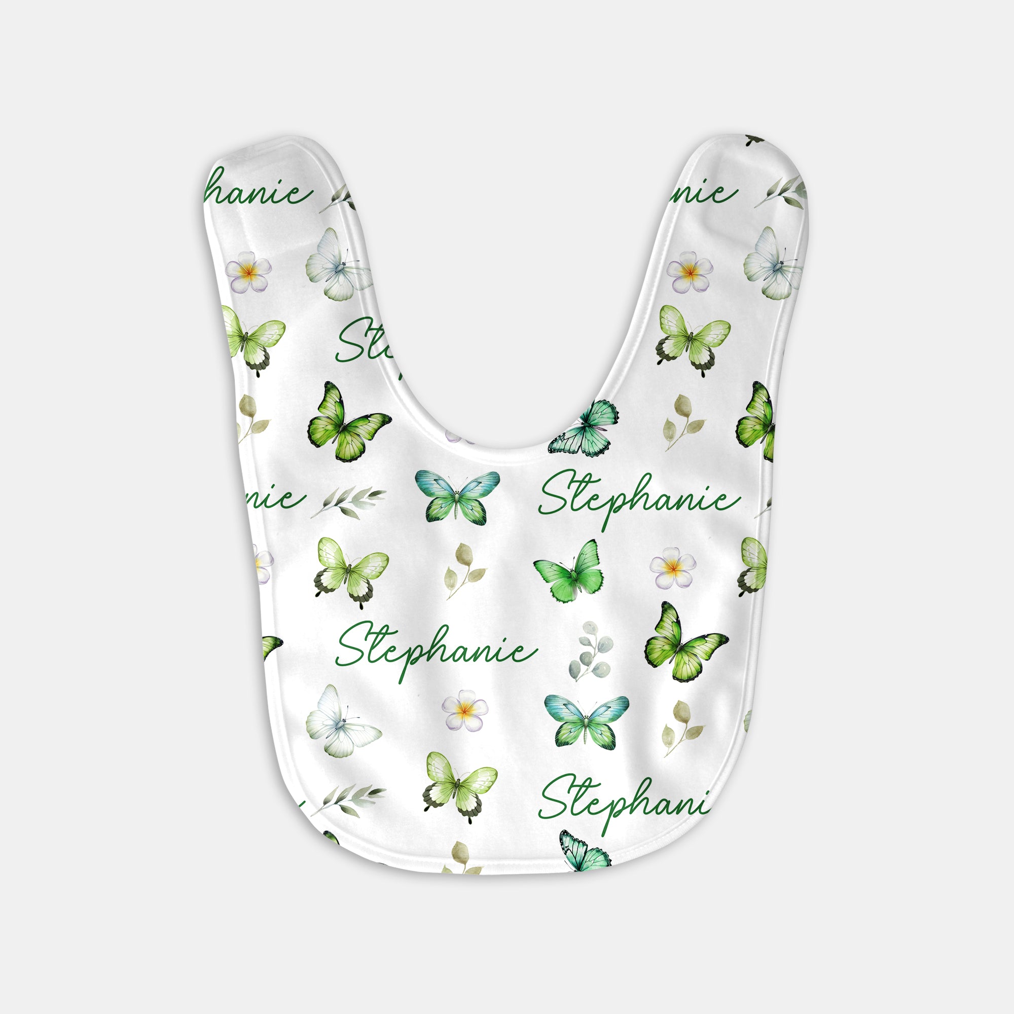 Personalized Bib and Burp Cloth Set in Green Butterfly