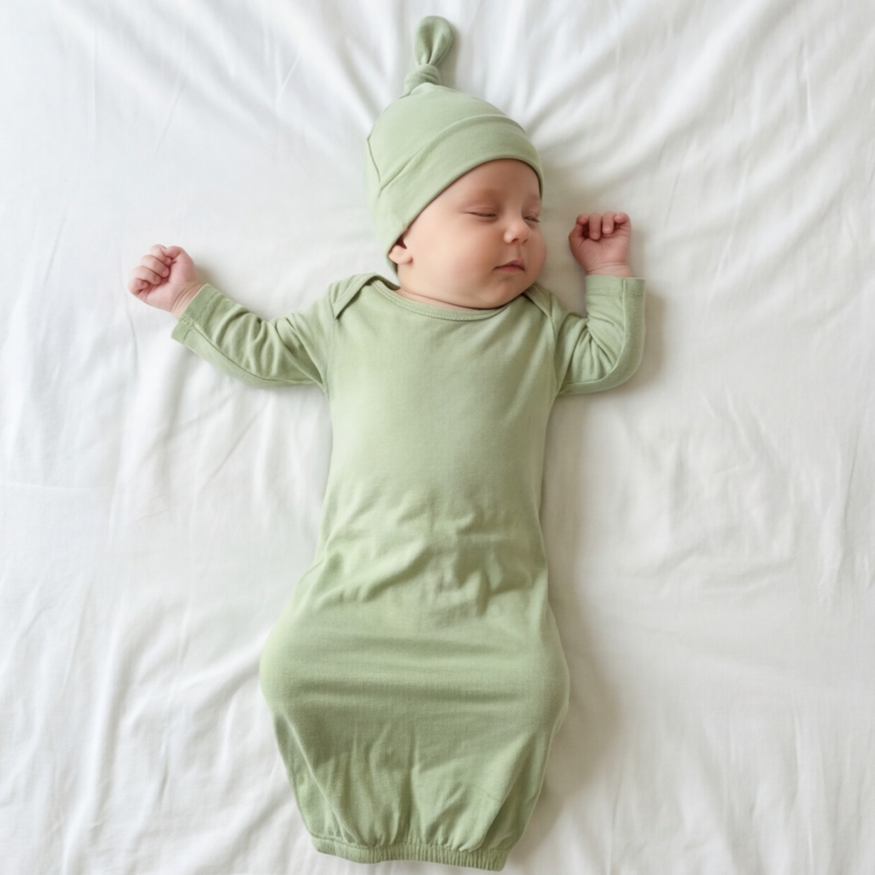 Sleep Gown with Hat Set in Mint Sage