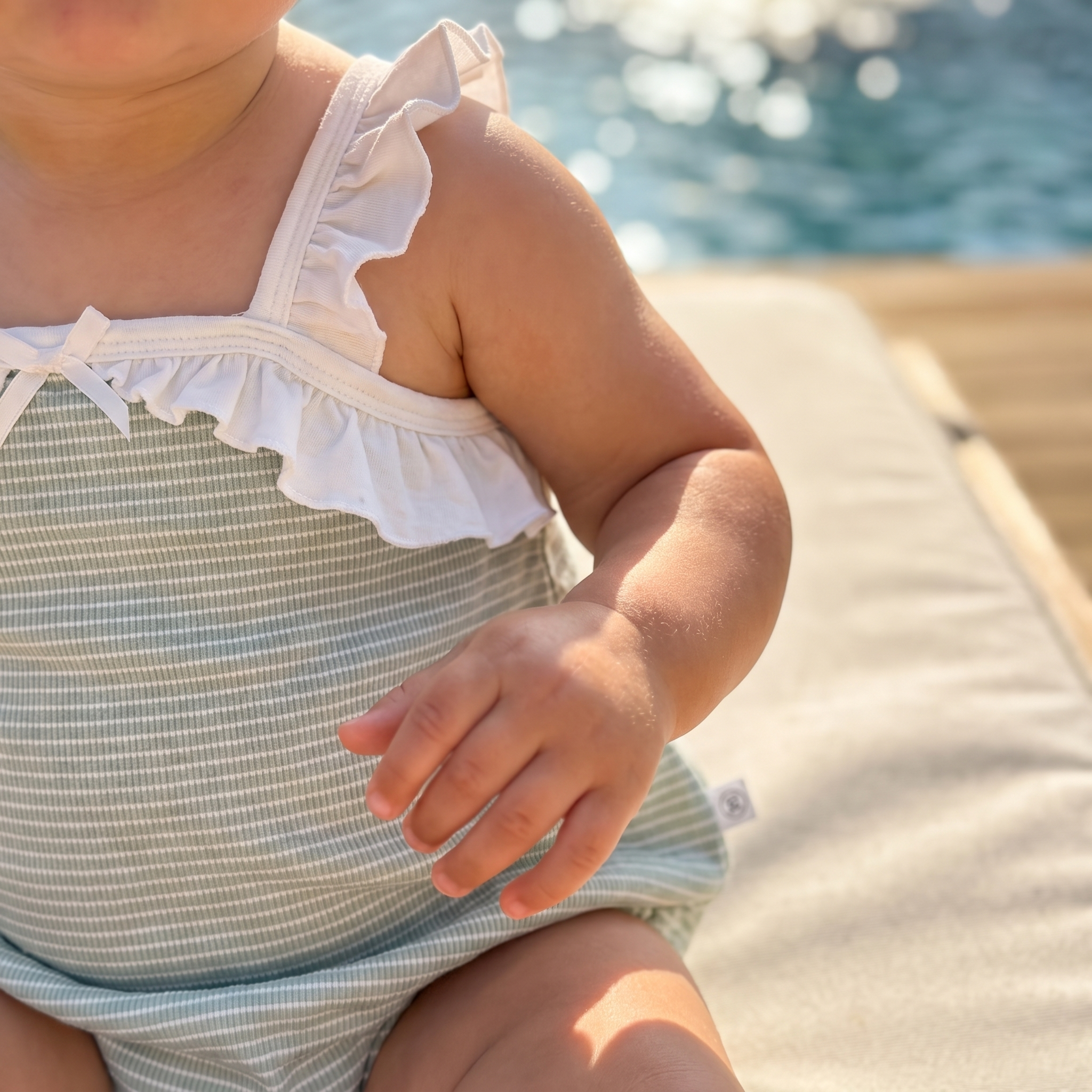 Sleeveless Stripes Ruffle Romper in Green