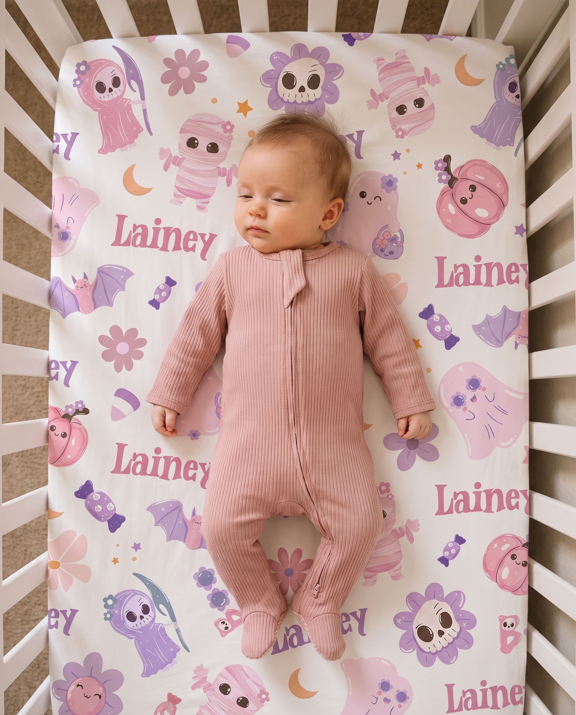 Personalized Crib Sheet in Blush Boo