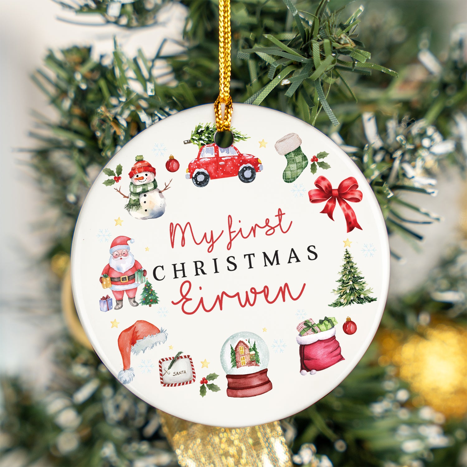 Personalized Ceramic Ornament in Christmas Day