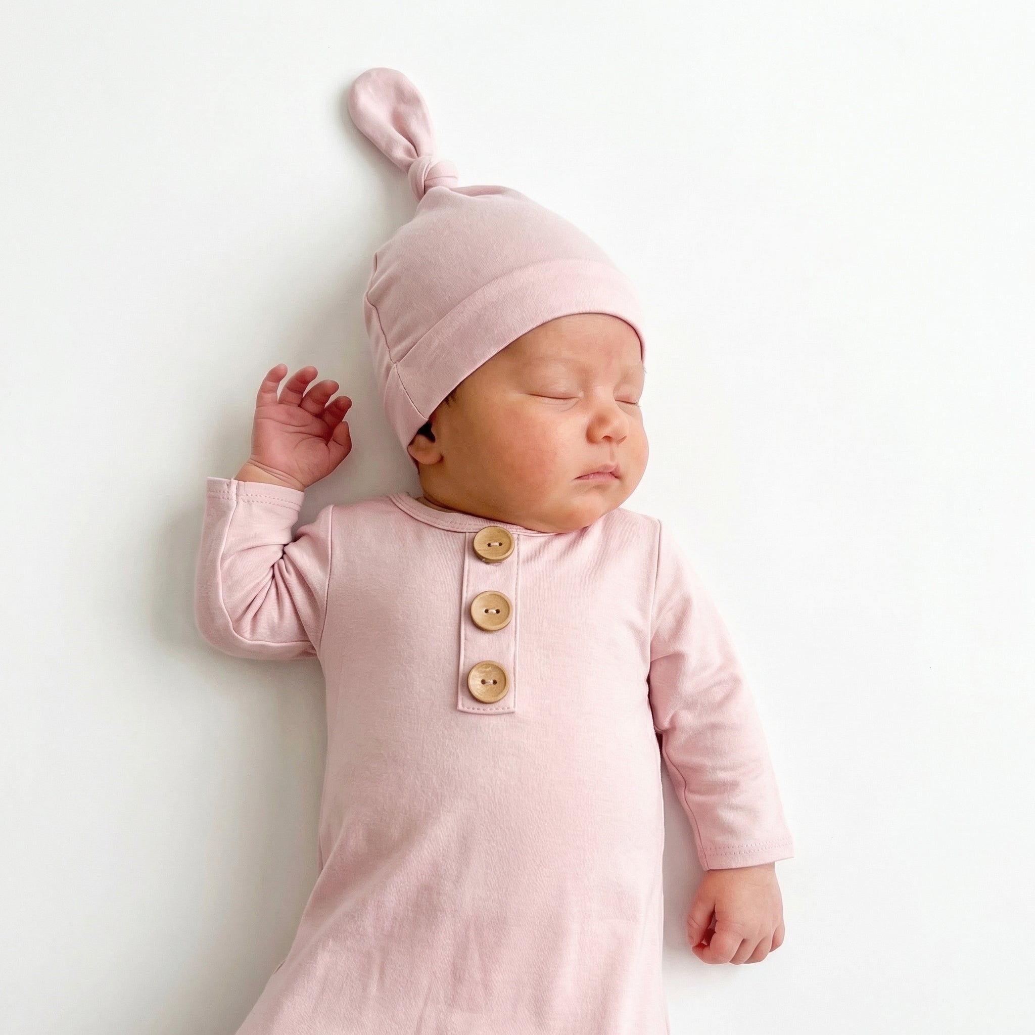 Knotted Gown with Hat in Cotton Pink