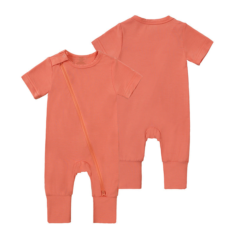 Shirt Zipper Romper in Orange Red