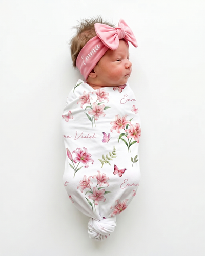 Personalized Swaddle in Pink Lilys