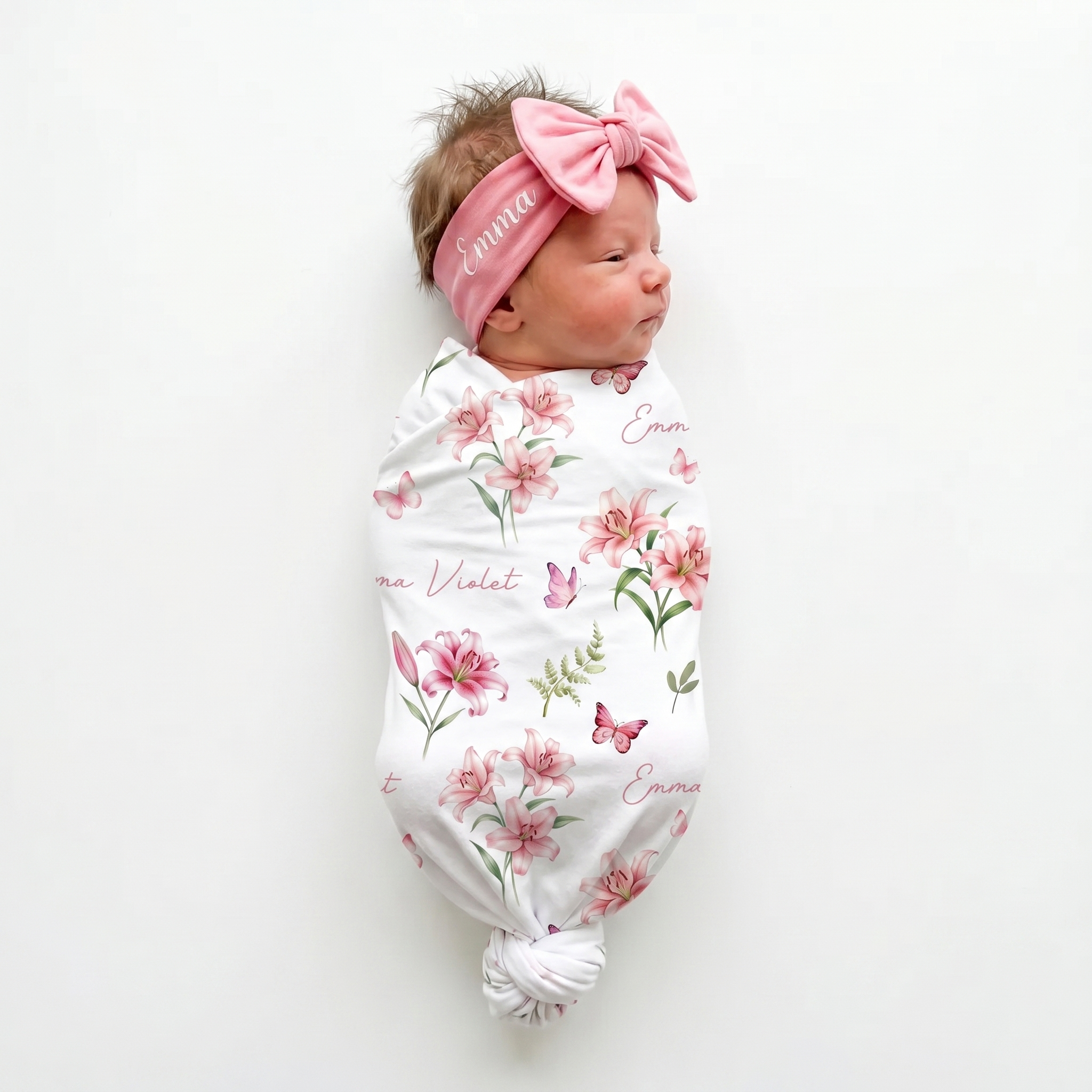 Personalized Swaddle in Pink Lilys
