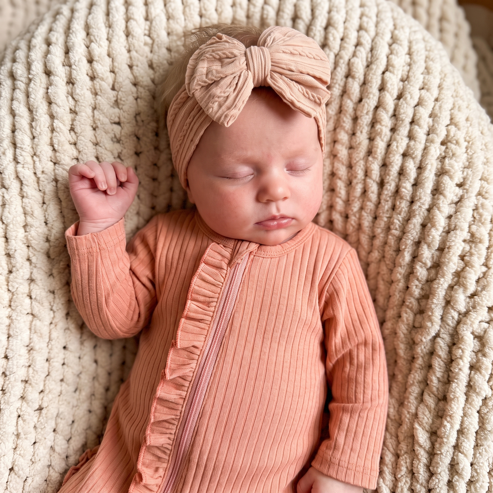 Ruffle Zipper Footie in Pink