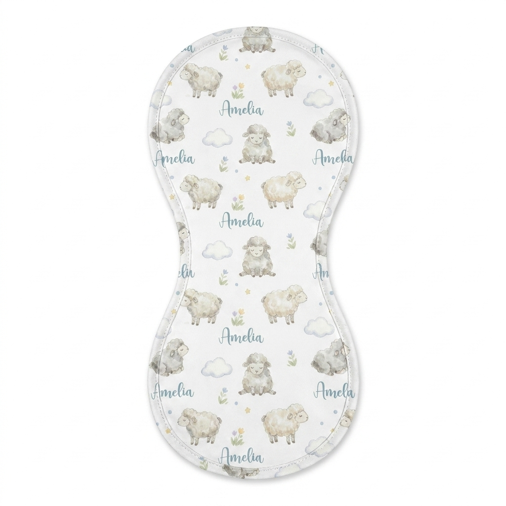 Personalized Bib and Burp Cloths in Lamb