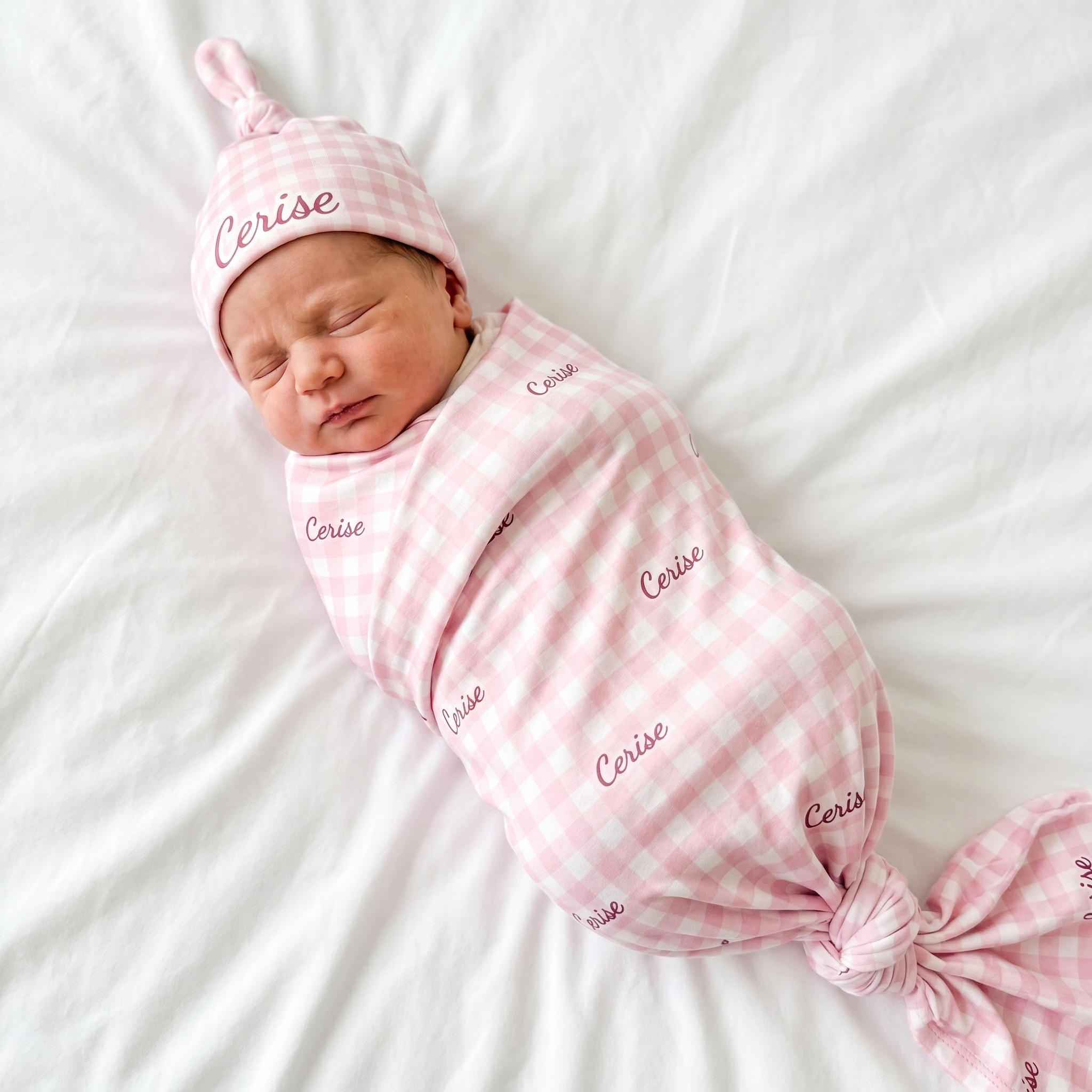 Personalized Swaddle in Cherry Blossom Gingham