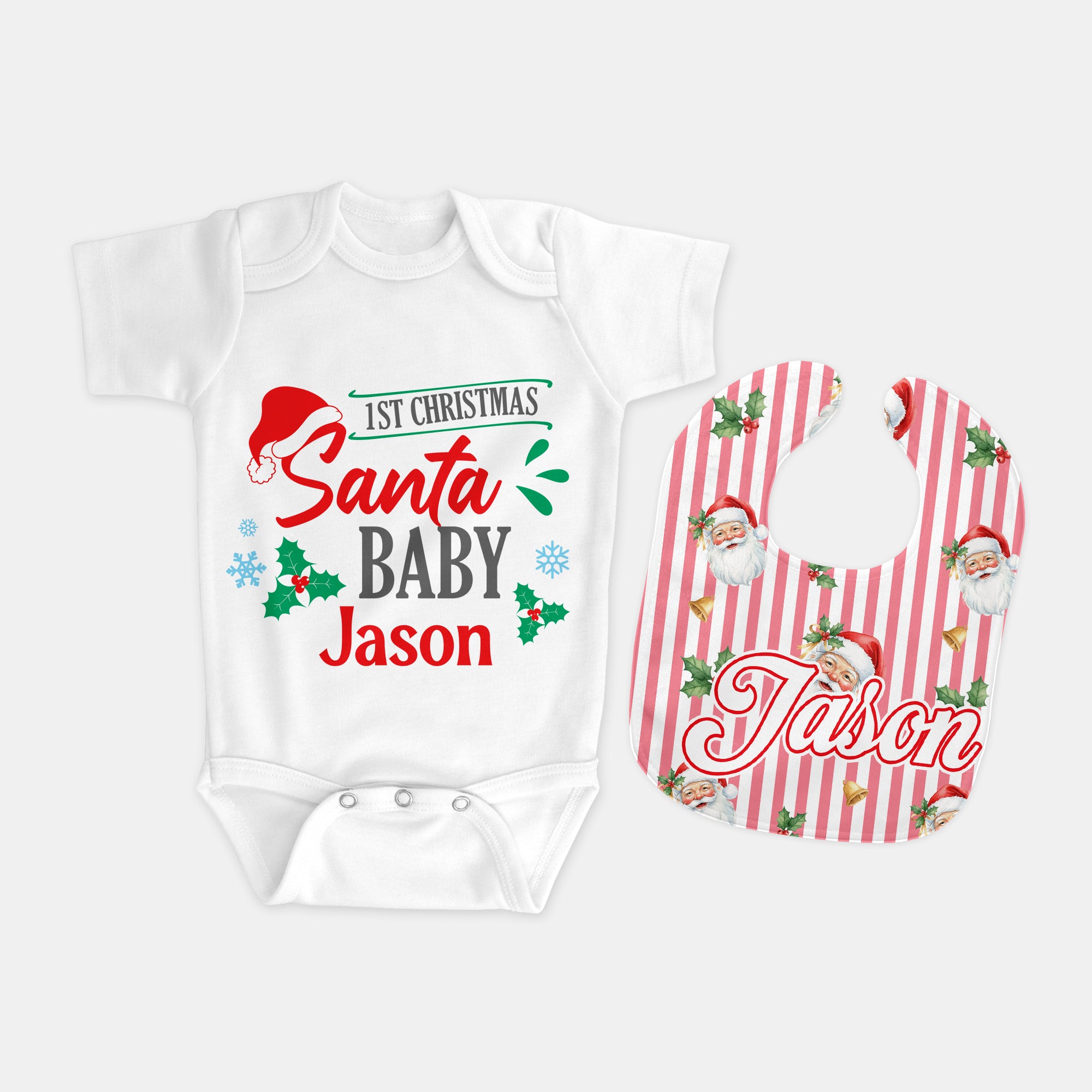 Personalized Bib and Burp Cloth Set in Santa Baby