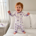 Personalized Long-sleeved Snap Romper in Purple Butterfly