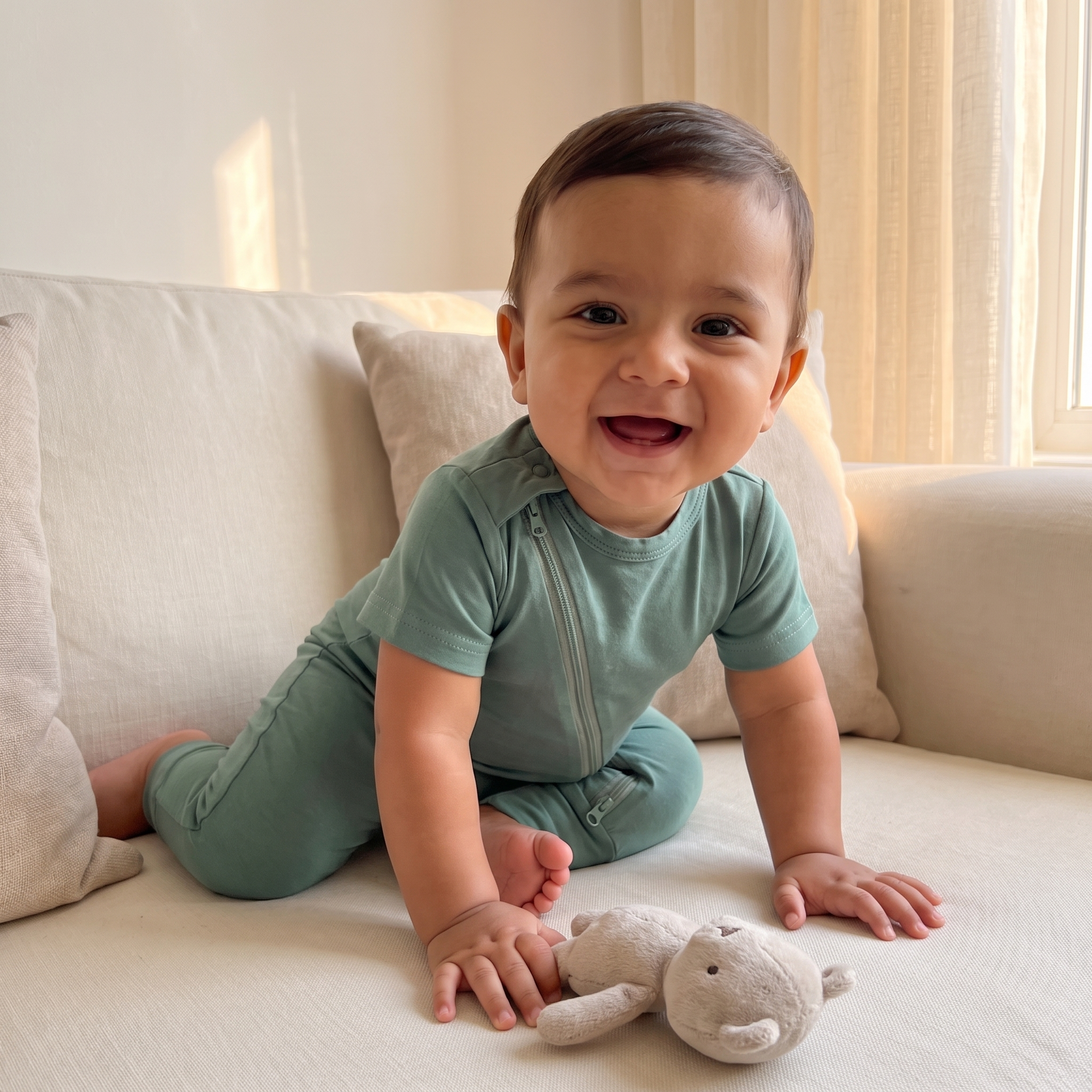 Shirt Zipper Romper in Green