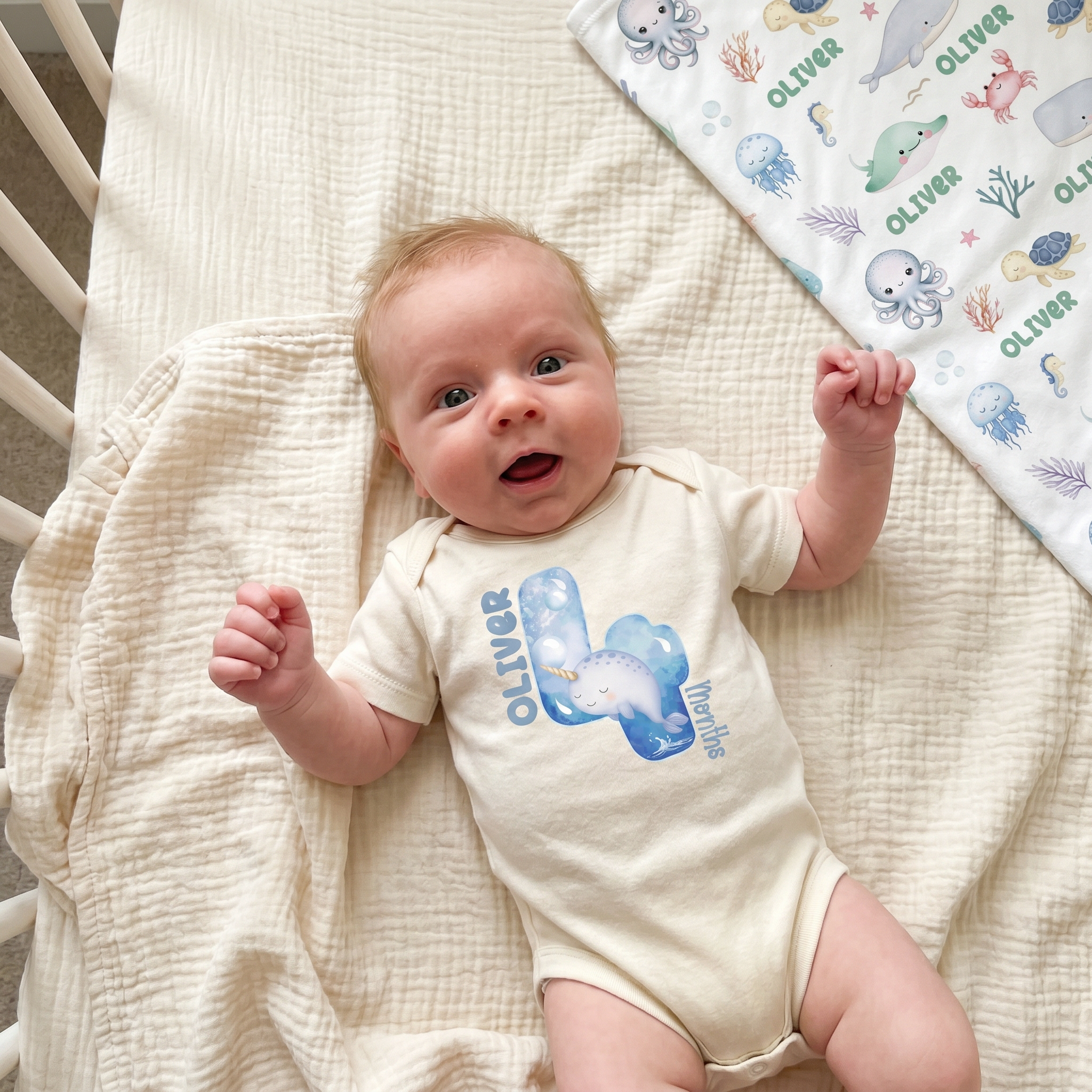 Milestones Graphic Bodysuit in Sea Animals