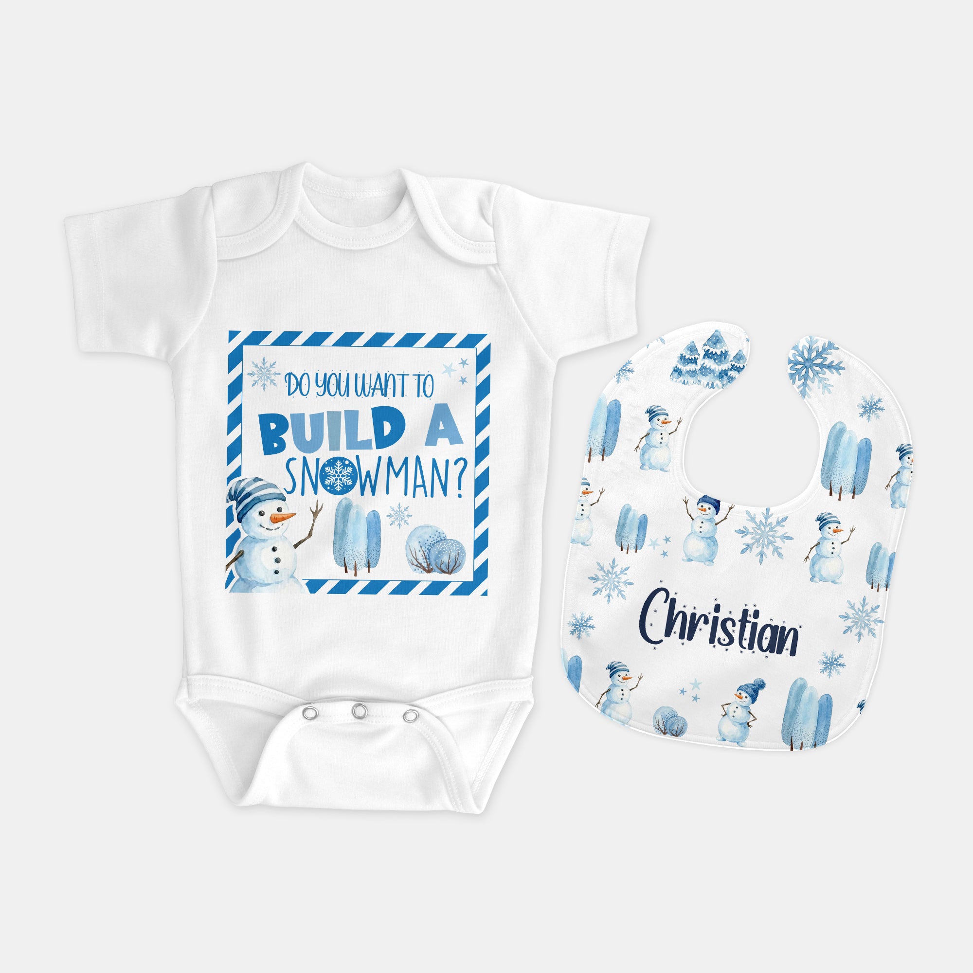 Personalized Bib and Burp Cloth Set in Snowman