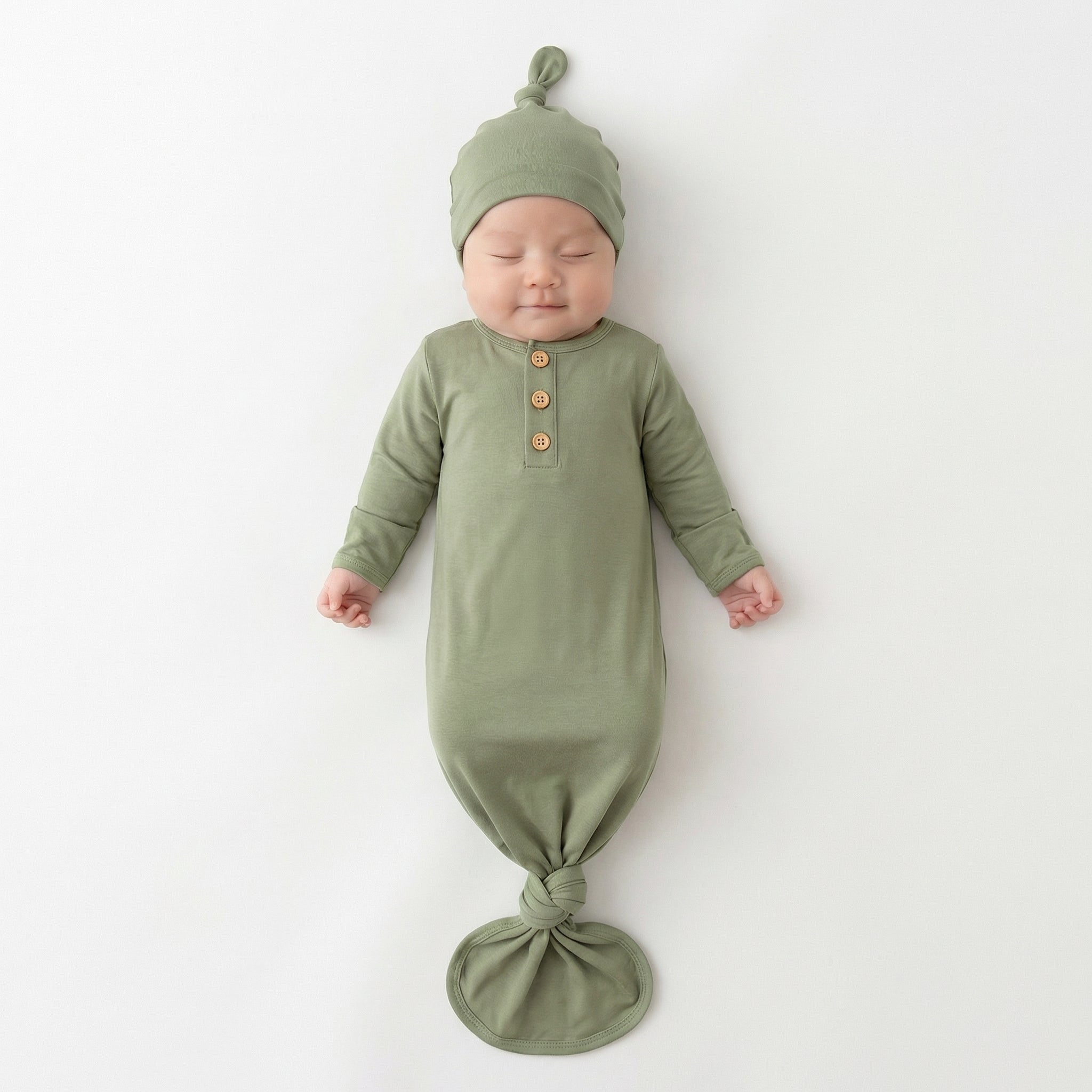 Knotted Gown with Hat in Light Army Green