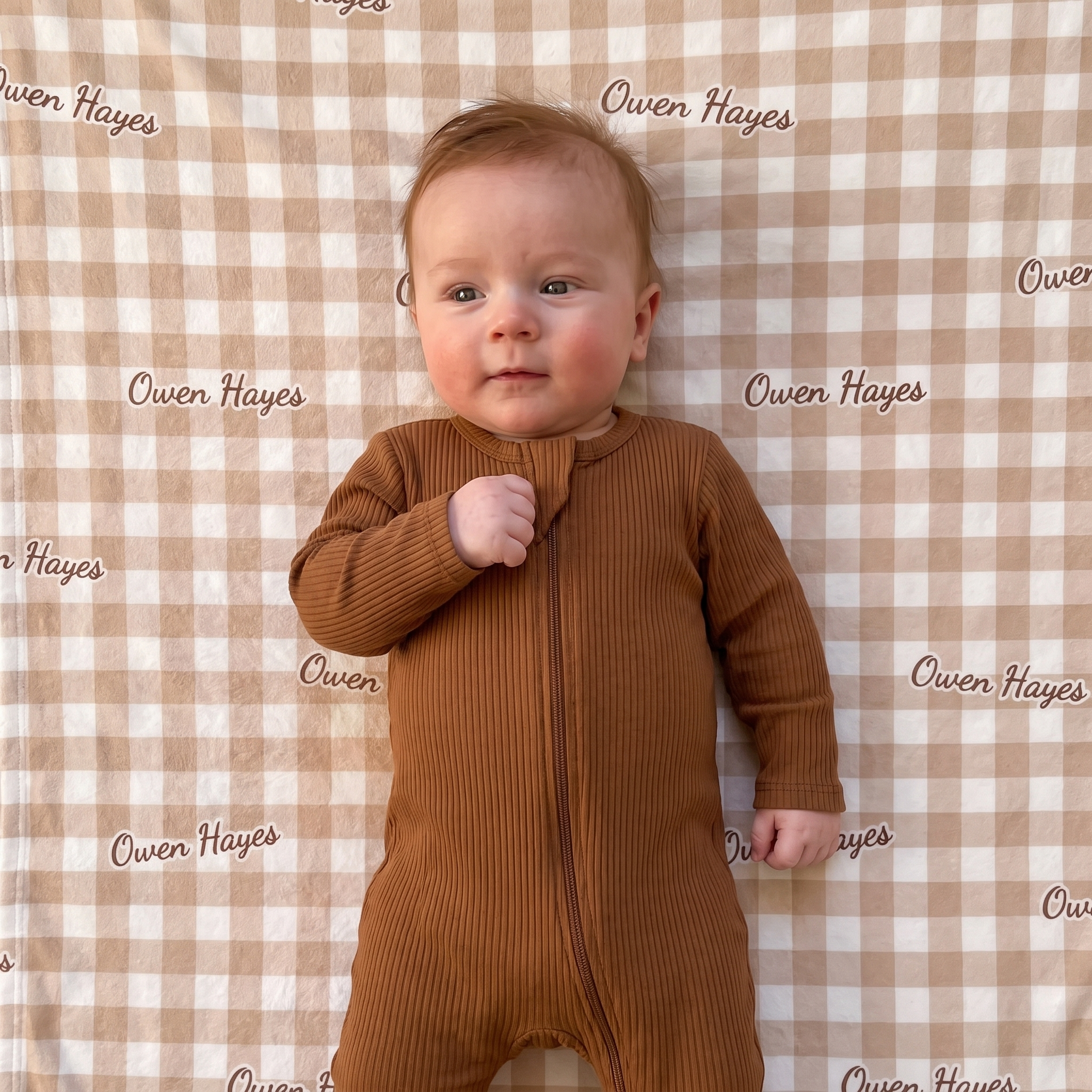 Ribbed Zipper Footie in Camel