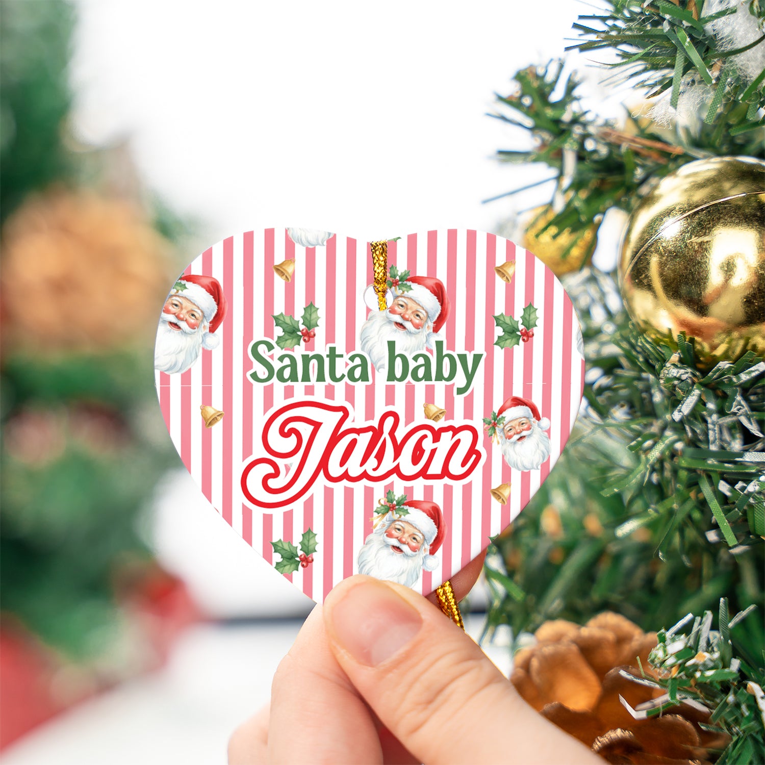 Personalized Ceramic Ornament in Santa Baby Heart