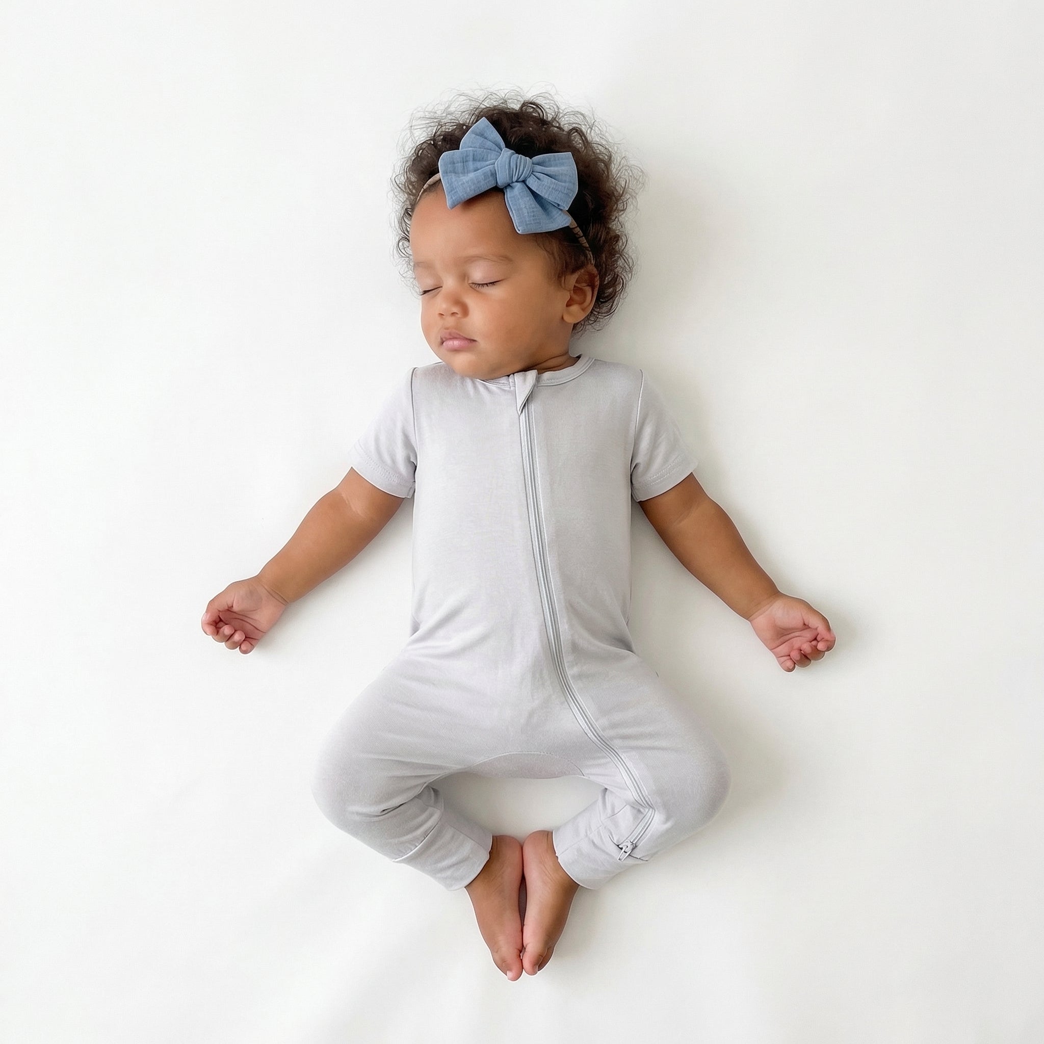 Short Sleeves Zip Romper in Gray