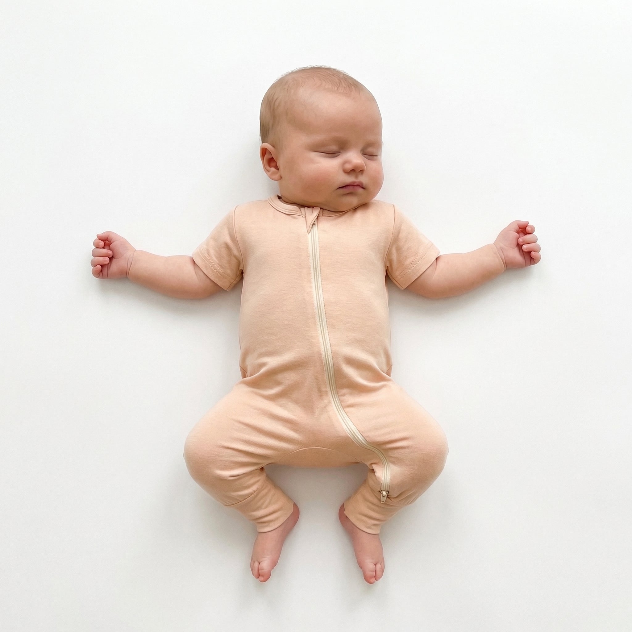 Short Sleeves Zip Romper in Apricot