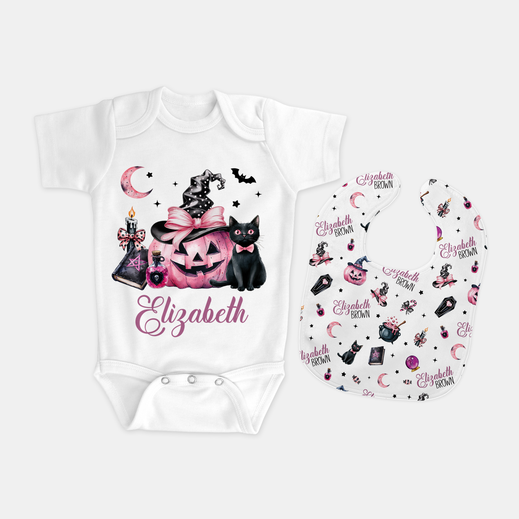 Personalized Bib and Burp Cloth Set in Mystic Lunar