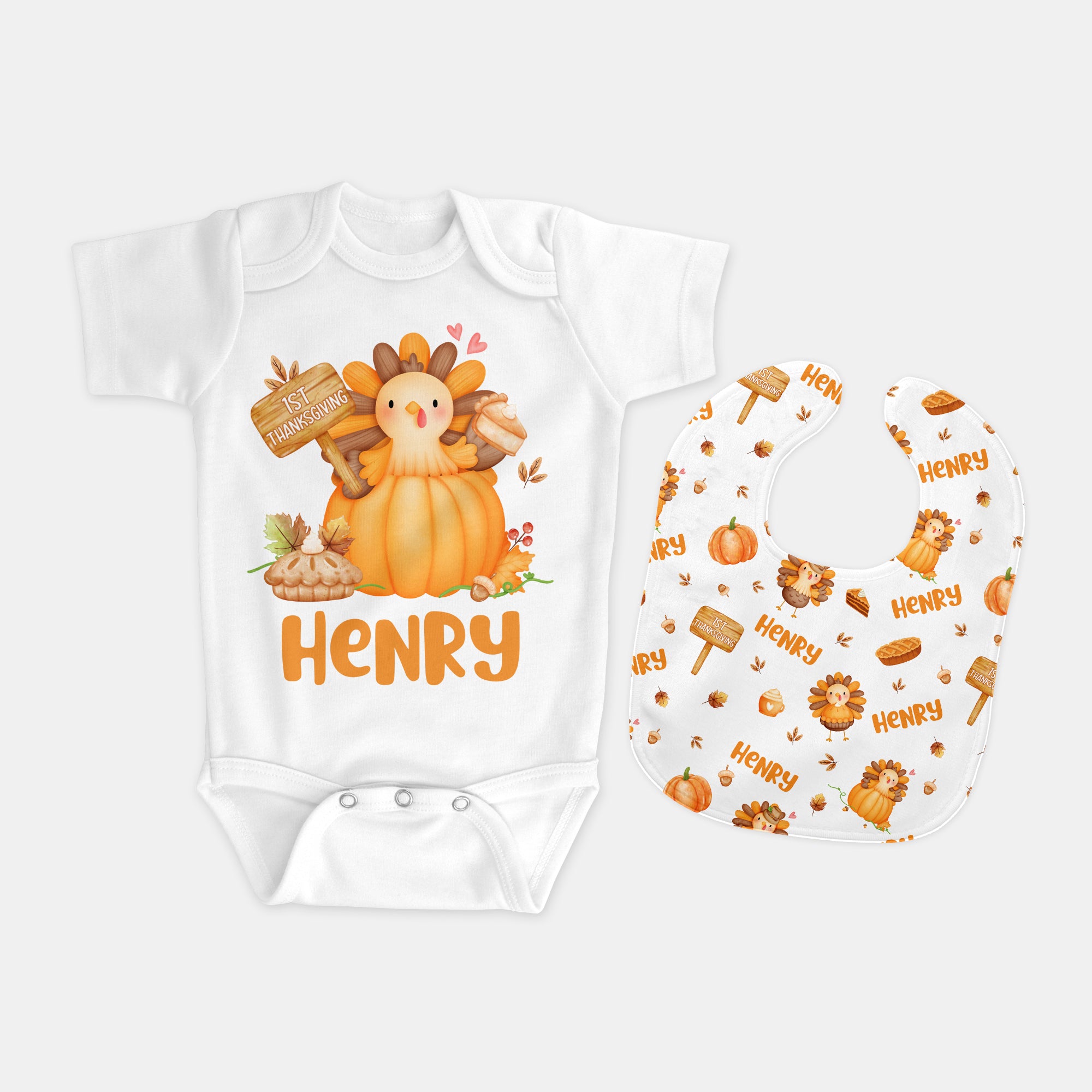 Personalized Bib and Burp Cloth Set in Babe's 1st Thanks Giving