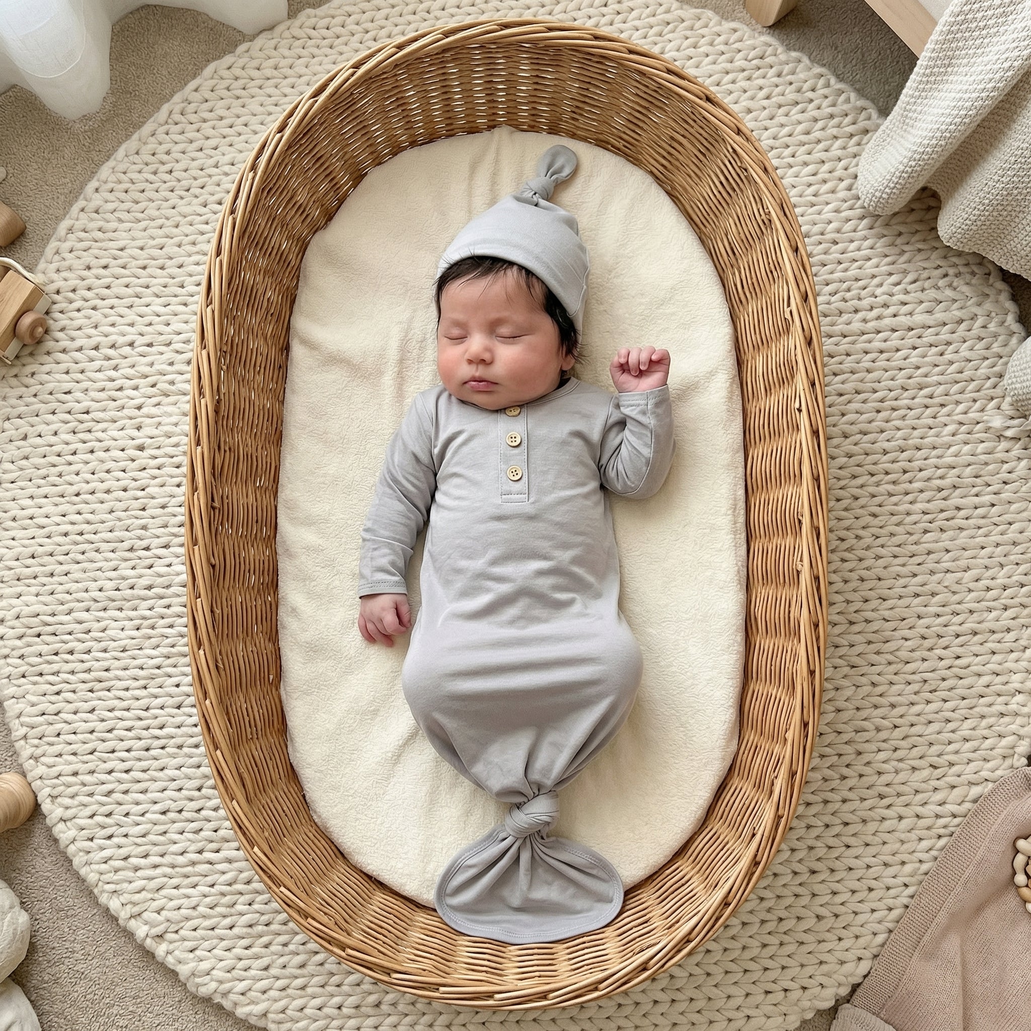 Knotted Gown with Hat in Smoky Gray