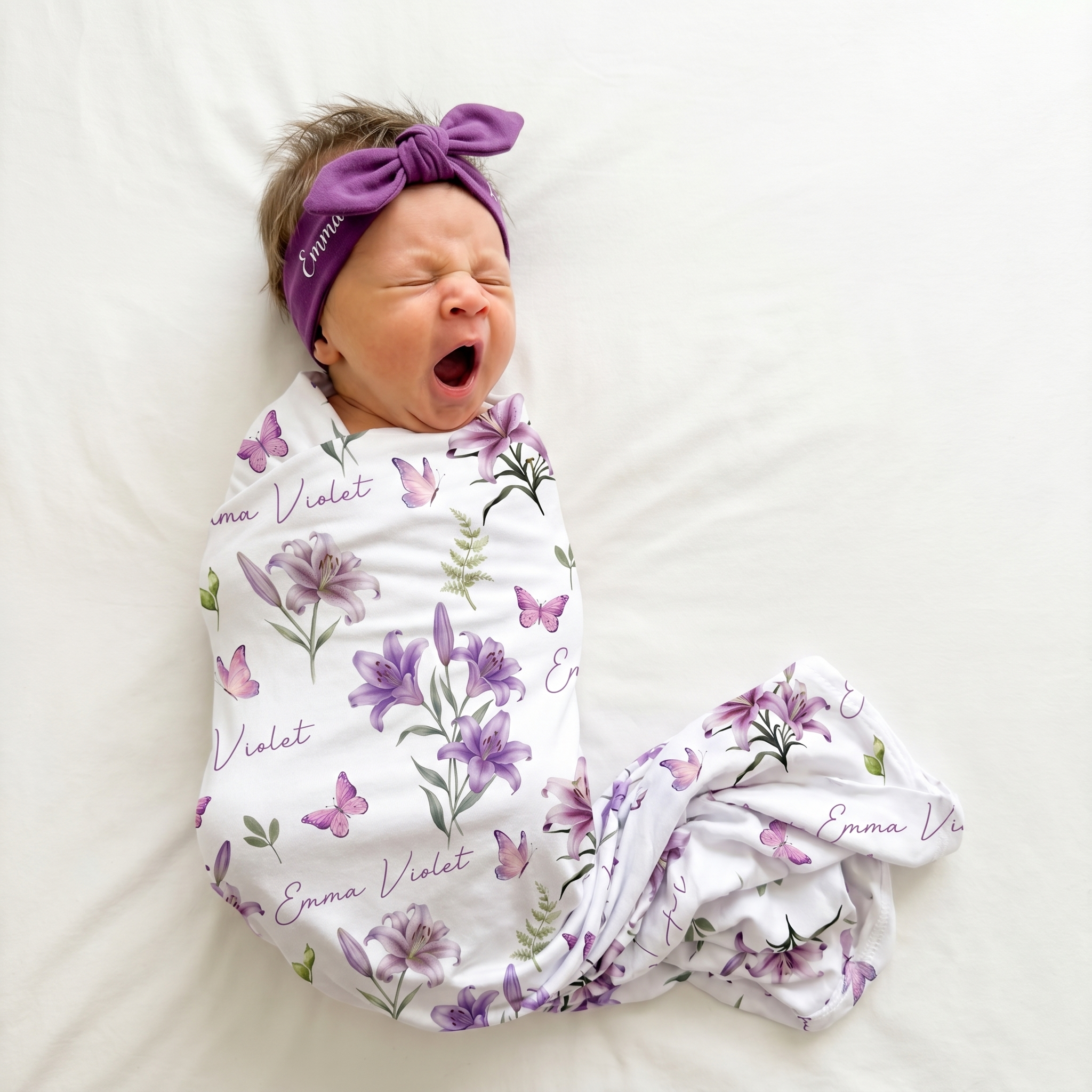 Personalized Swaddle in Purple Lilys