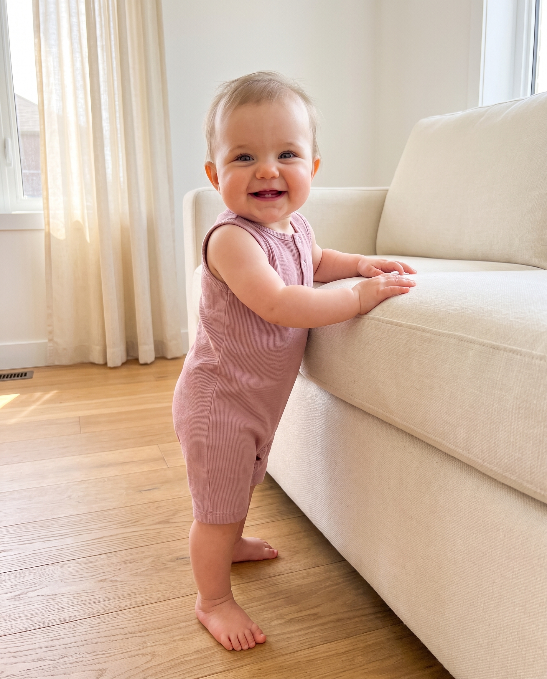 Sleeveless Snap Romper in Pink