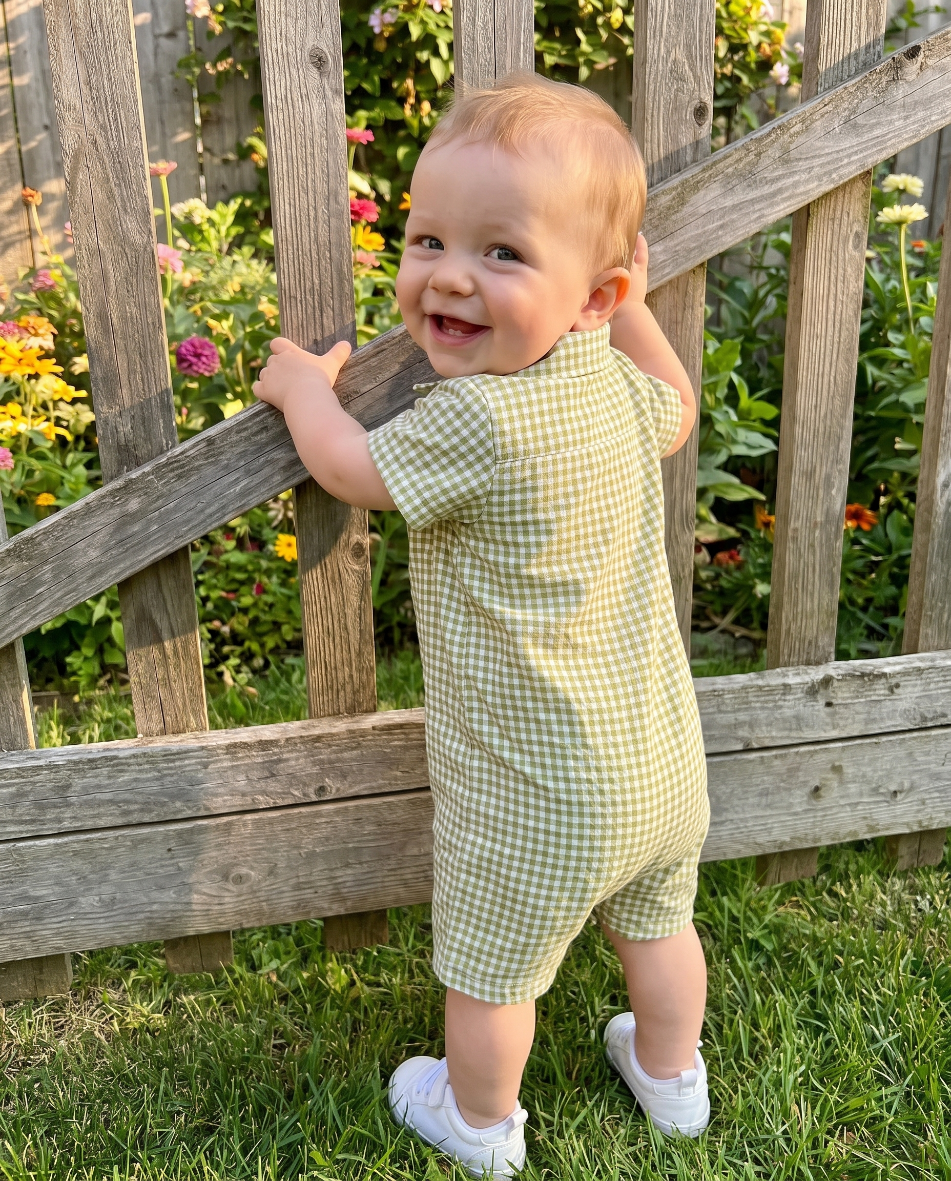 Plaid Collared Romper in Green