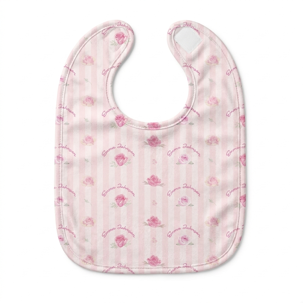 Personalized Bib and Burp Cloths in Rosy