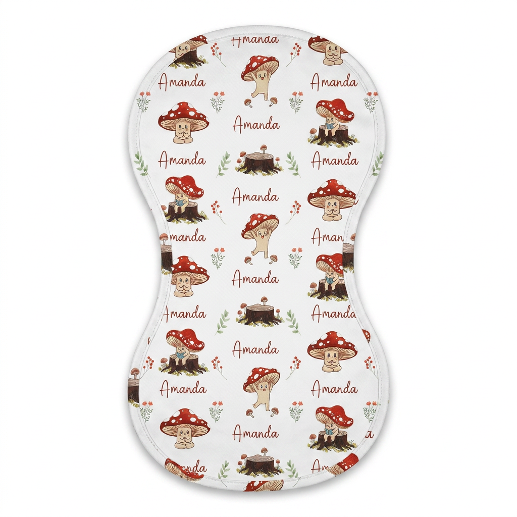 Personalized Bib and Burp Cloths in Mushroom