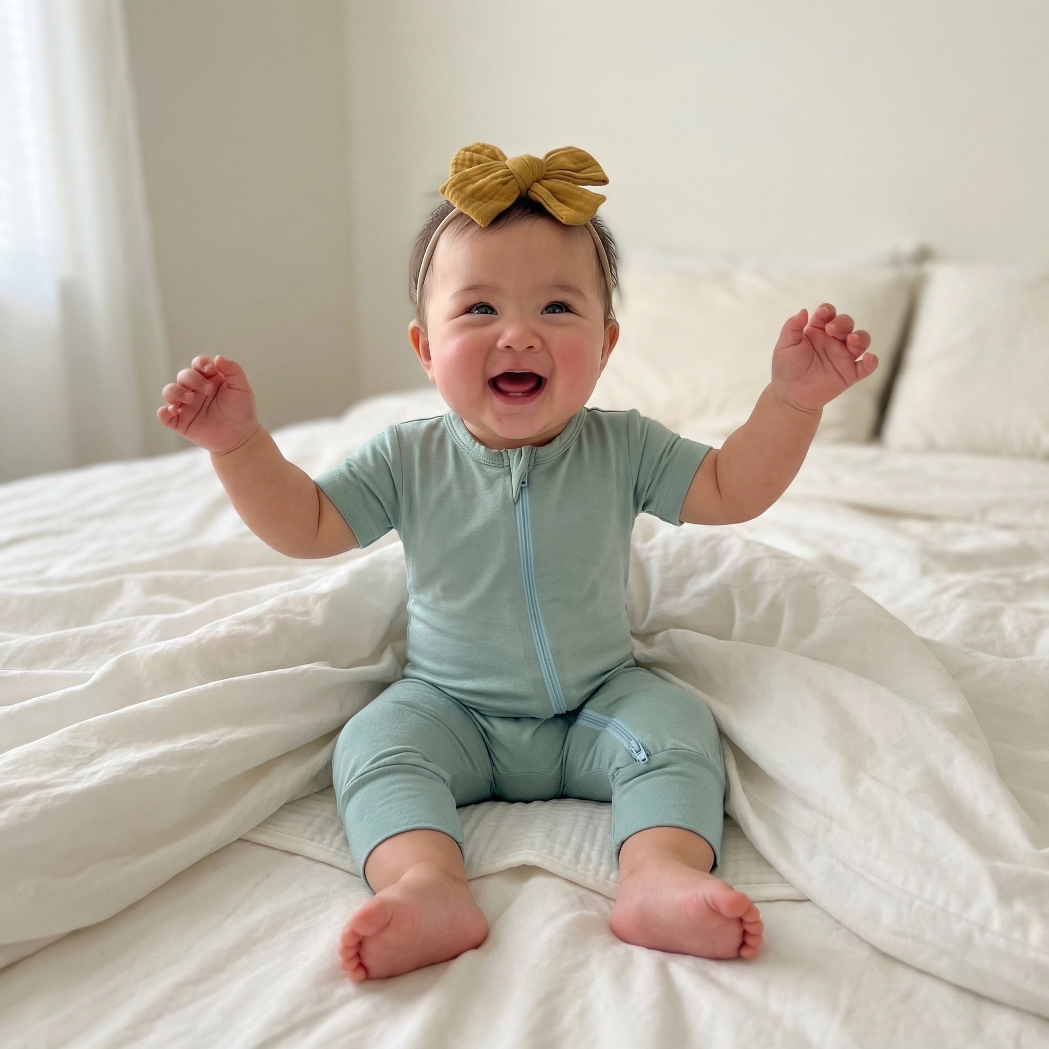 Short Sleeves Zip Romper in Mint Sage