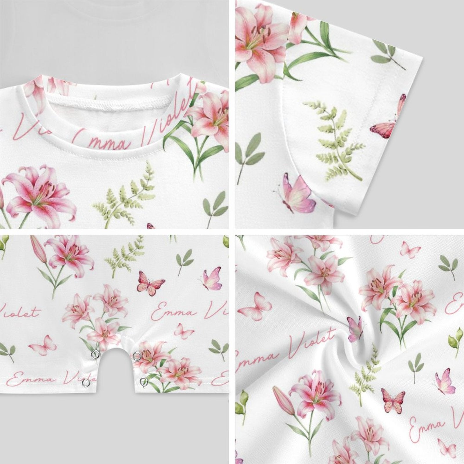Personalized Bodysuit Romper in Pink Lilys