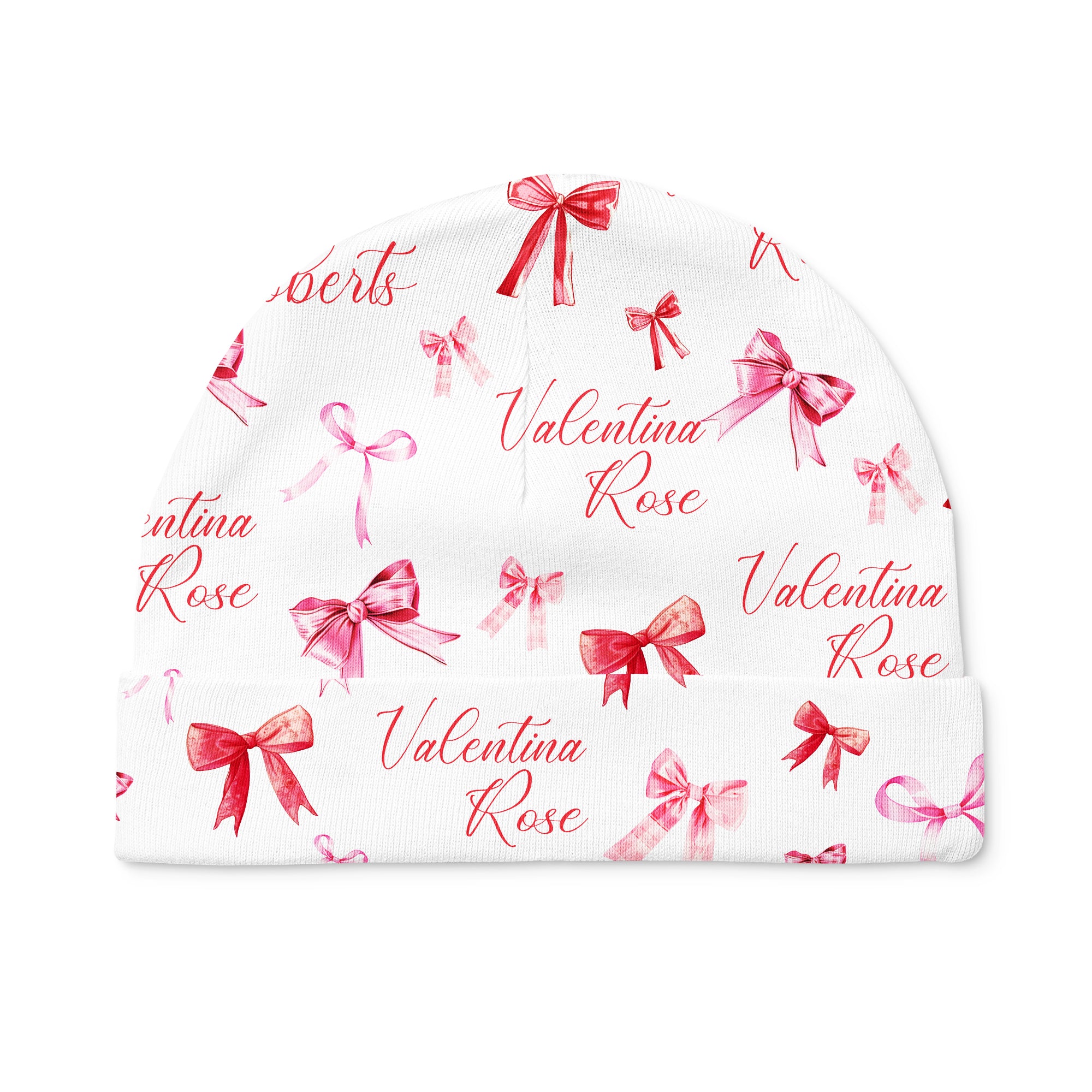 Personalized Beanie in White Coquette Bow