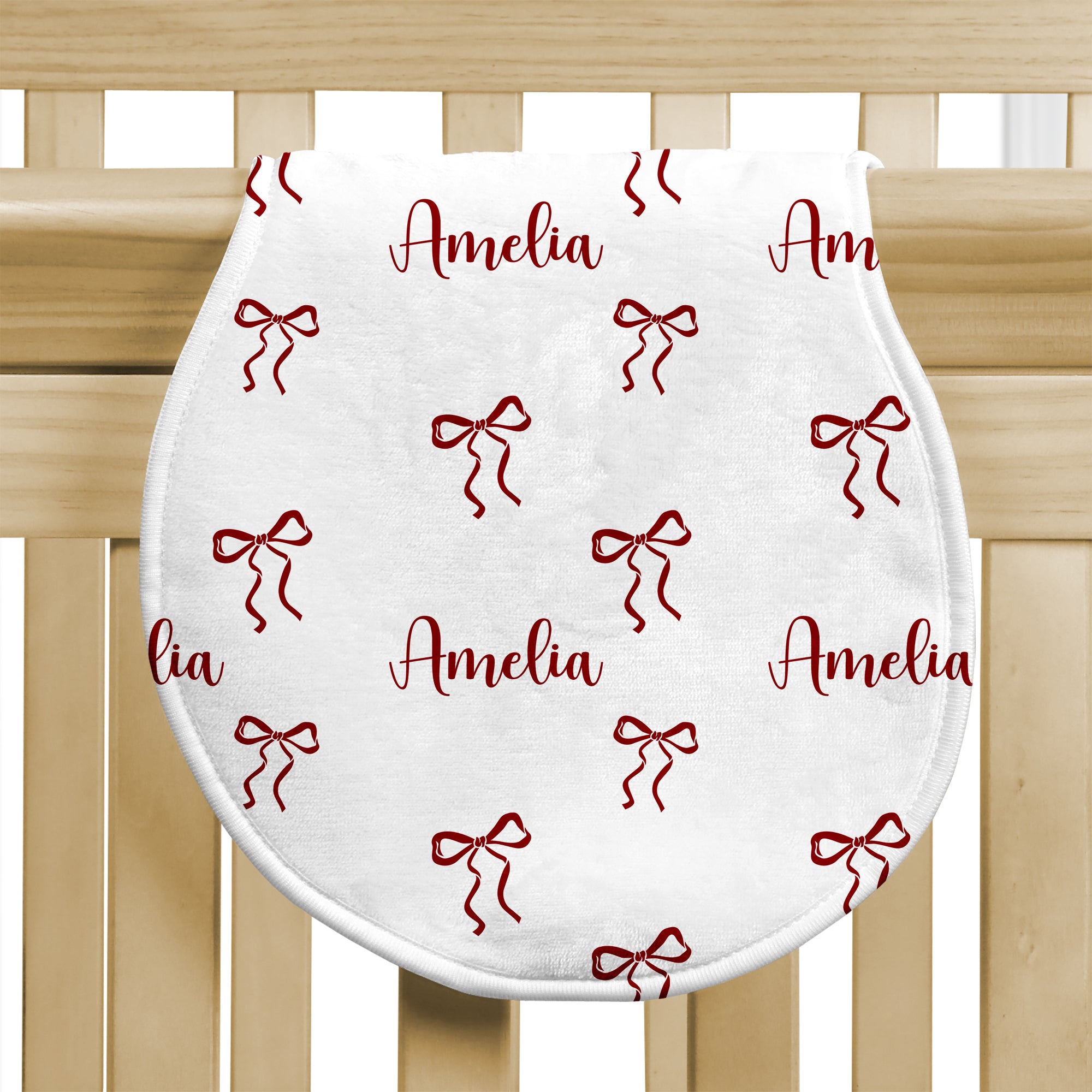 Personalized Bib and Burp Cloth Set in Coquette Ribbon