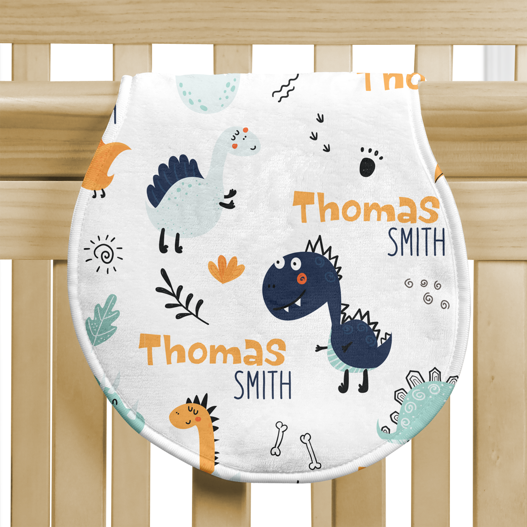 Personalized Bib and Burp Cloth Set in Cute Dinosaur