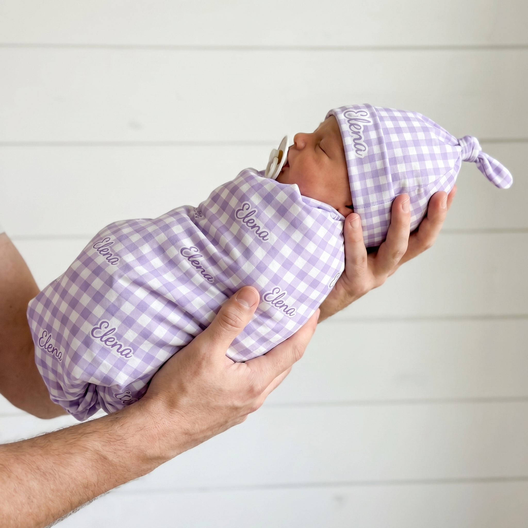 Personalized Swaddle in Lilac Gingham