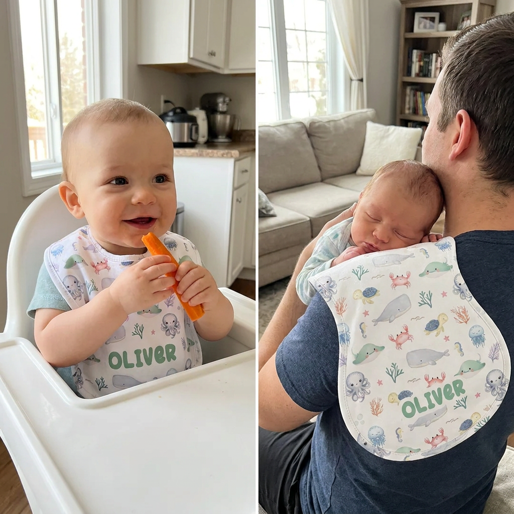 Personalized Bib and Burp Cloths in Sea Animals