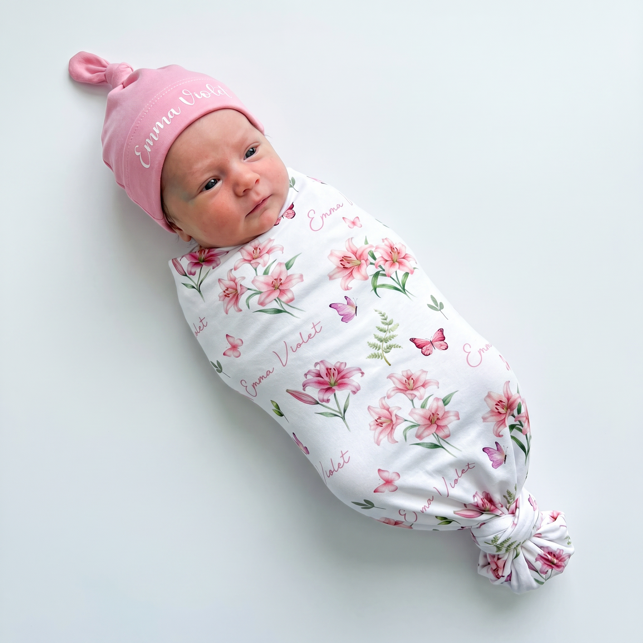 Personalized Swaddle in Pink Lilys