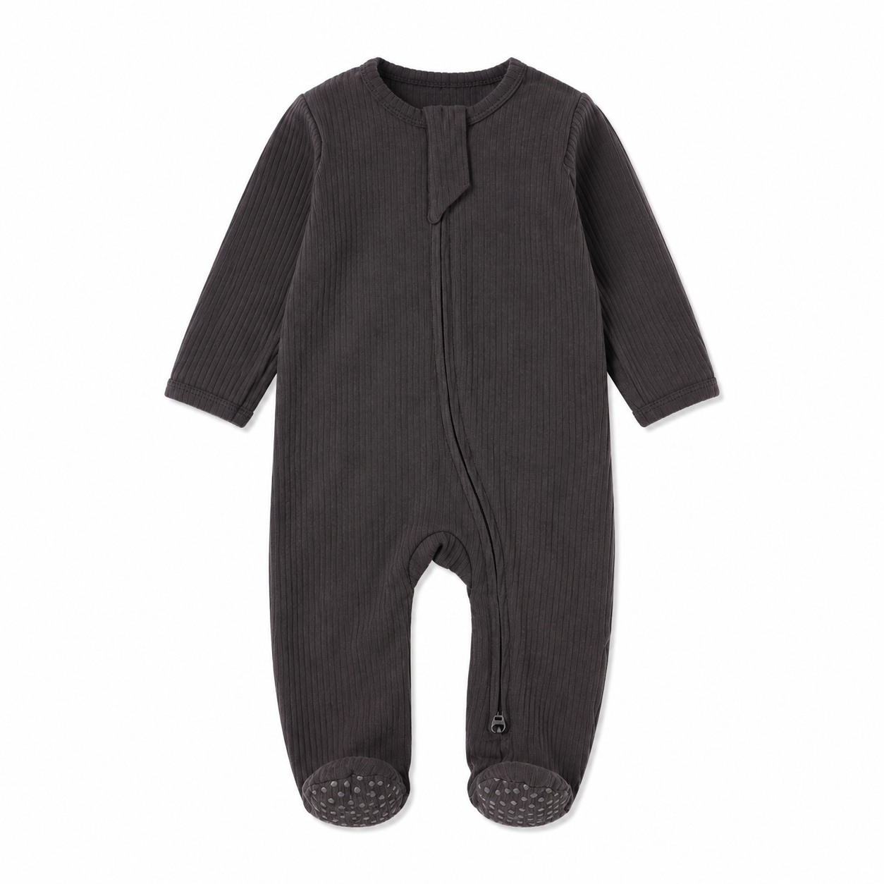 Ribbed Zipper Footie in Dark Gray